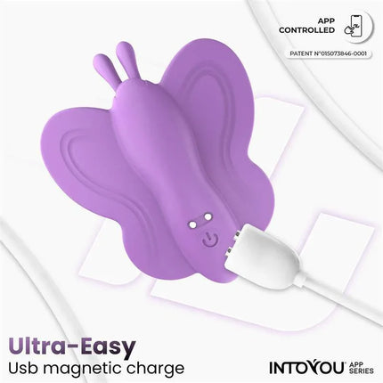 Wingy Butterfly Vibrator with App Lavender featuring USB magnetic charge, part of the Intoyou® App Series for remote control pleasure.