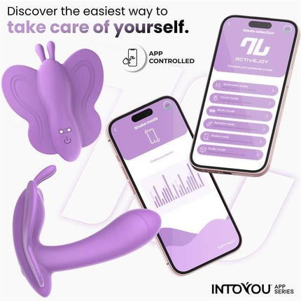 Wingy Butterfly Vibrator with App Lavender showcasing smartphone control and sleek design in lavender color.