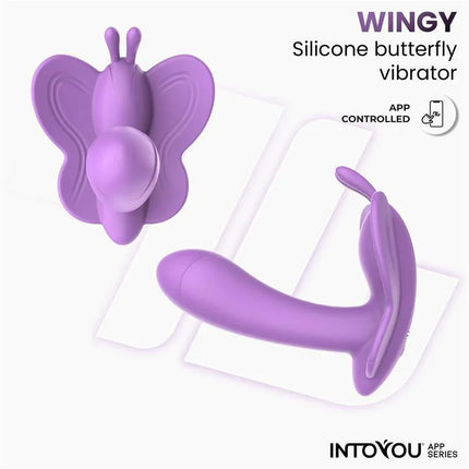 Wingy Butterfly Vibrator with App Lavender, app-controlled silicone vibrator from Intoyou App Series, lavender color.