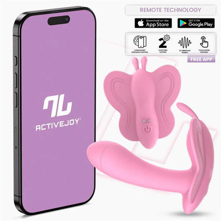 Wingy Butterfly Vibrator with App Pink, compatible with ActiveJoy, showcasing sleek design and advanced app-controlled features.