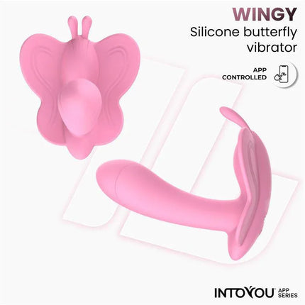 Wingy Butterfly Vibrator with App Pink - Silicone butterfly design, app controlled, part of Intoyou App Series for enhanced pleasure.