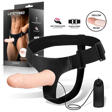 Wobox Detachable Strap-On with Hollow Dildo, Vibration and Remote Control from Latetobed Harness Collection for versatile use.