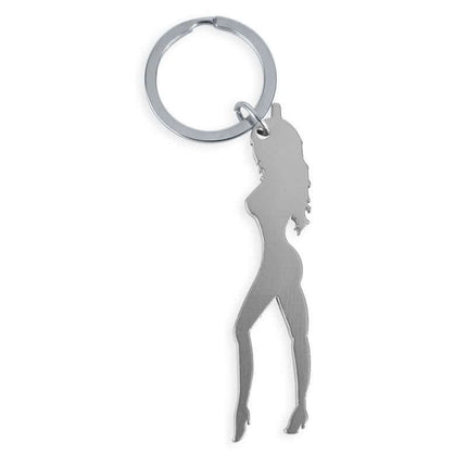 Women's Keychain with Opener in silver with silhouette design, ideal for fun events and parties.