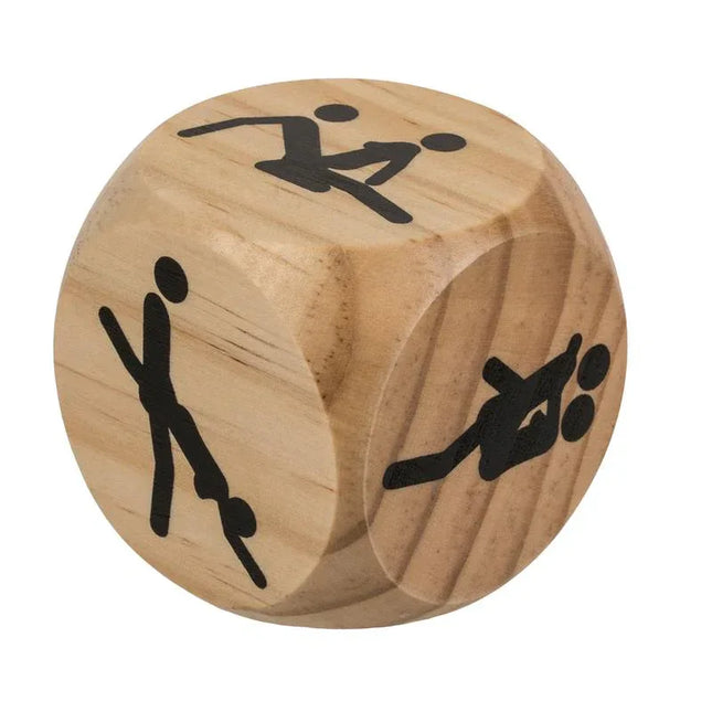 Wooden Dice Kamasutra 6 x 6 cm with intimate pose illustrations for playful experiences.