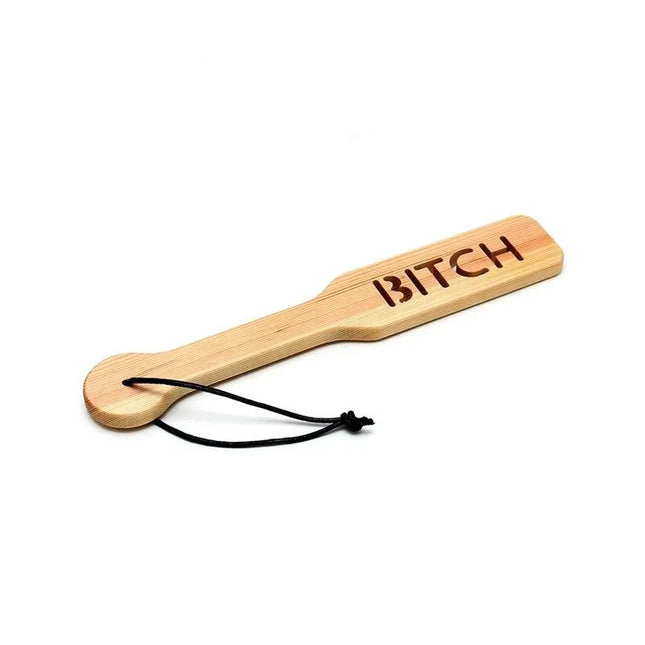 Wooden Paddle with bold 'Bitch' lettering, novelty gift in durable solid wood, playful design for friends
