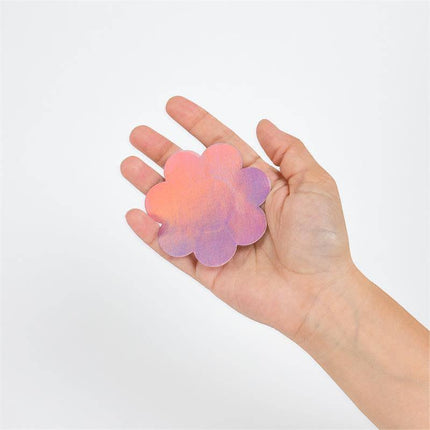 Wow Boobs! Nipple Covers Flower Shapped Holographic in hand showing flower-shaped design