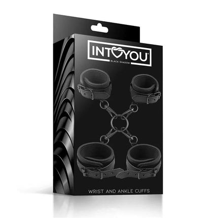 Intoyou Black Shadow Wrist and Ankle Cuffs Set Vegan Leather packaging
