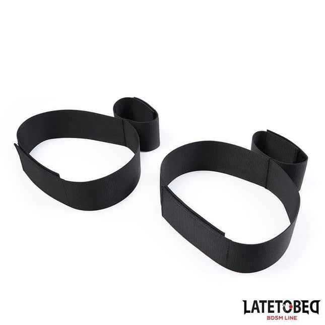 Wrist and Thigh Restraints Nylon - adjustable black nylon restraints for comfortable, consensual couple play from LATETOBED.