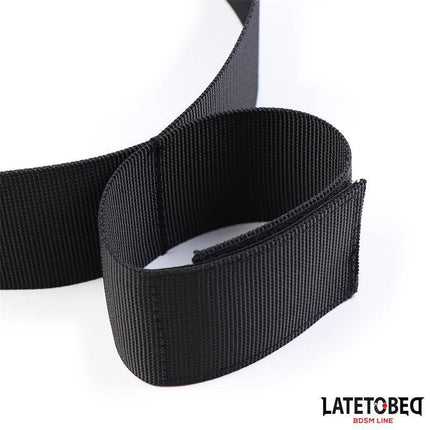 Black LATETOBED Wrist and Thigh Restraints Nylon, durable and adjustable for comfortable and elegant restraint in playful moments.