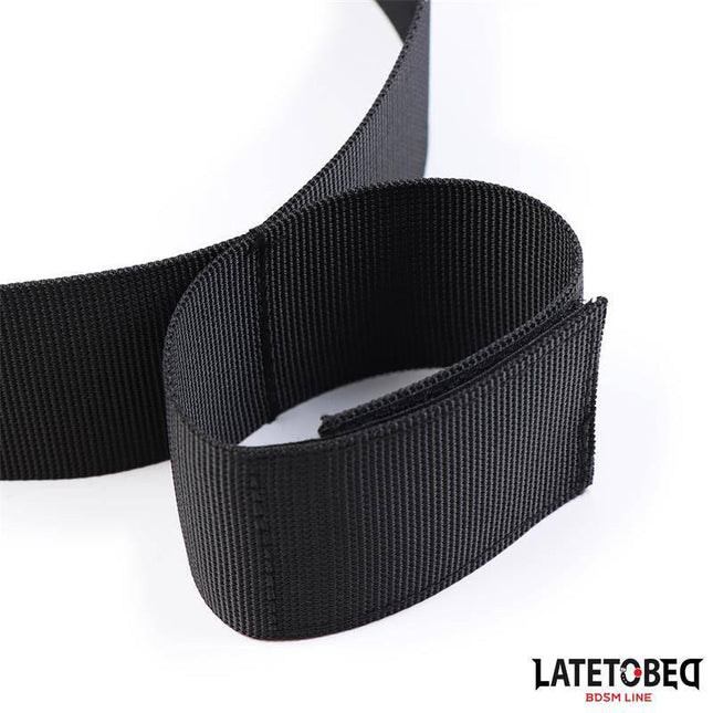 Black LATETOBED Wrist and Thigh Restraints Nylon, durable and adjustable for comfortable and elegant restraint in playful moments.