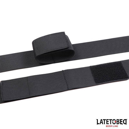Black Wrist and Thigh Restraints Nylon, adjustable for comfort and trust, LATETOBED BDSM line, 103g, durable nylon construction.