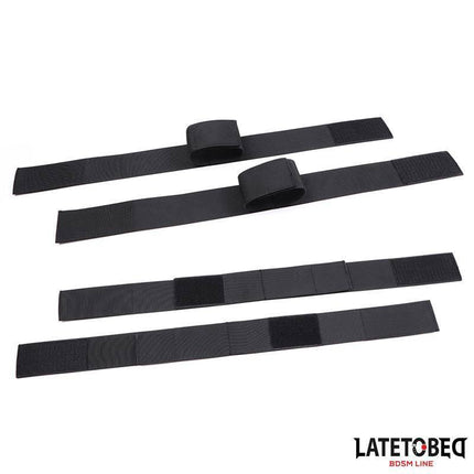 Black Wrist and Thigh Restraints Nylon set by LATETOBED, durable and adjustable for comfort and secure restraint, ideal for couples.