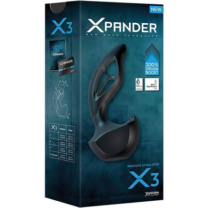 XPANDER X3 Medium Black advanced stimulator packaging with 3-spoke design for pinpointed stimulation and body motion control.