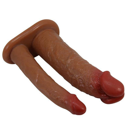 Yairon Extended Double Penis Sleeve with realistic glans and textured body, crafted from waterproof TPR for enhanced sensations.