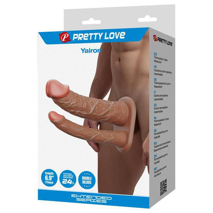 Packaging of Yairon Extended Double Penis Sleeve with realistic texture and waterproof TPR material.