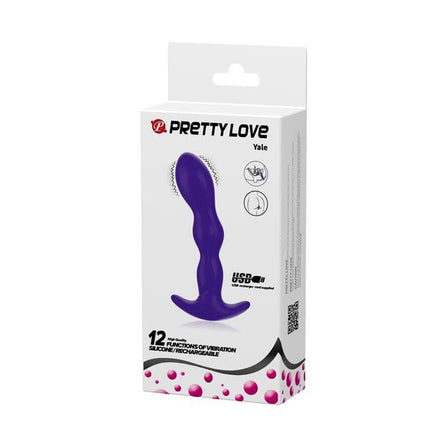Yale Butt Plug with Vibration Purple packaging box, featuring ergonomic design and 12 vibration modes for versatile pleasure.