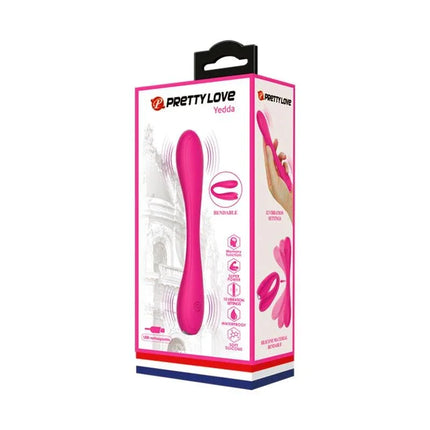Yedda Vibrator Bendable Pink in packaging with 12 vibration functions and flexible C-shape for dual stimulation