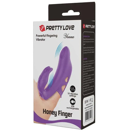 Yenna Fingering Vibrator in packaging with ergonomic fingertip design for precise stimulation and USB rechargeable feature.