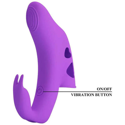 Yenna Fingering Vibrator with on/off button, featuring precise fingertip stimulation, crafted from high-quality silicone in purple.