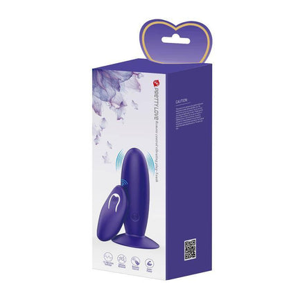 Youth Vibrating Anal Plug with Remote in purple packaging with butterfly design.