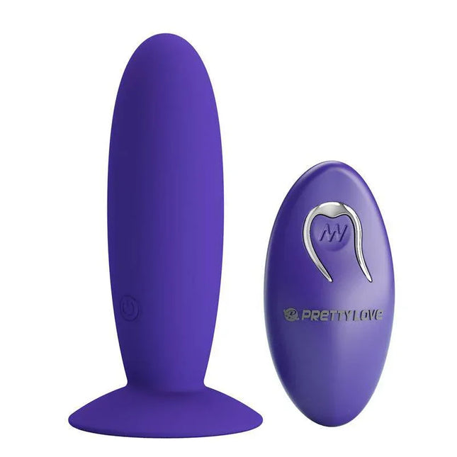 Youth Vibrating Anal Plug with Remote, featuring a purple plug and remote control for customizable pleasure and secure hands-free use.