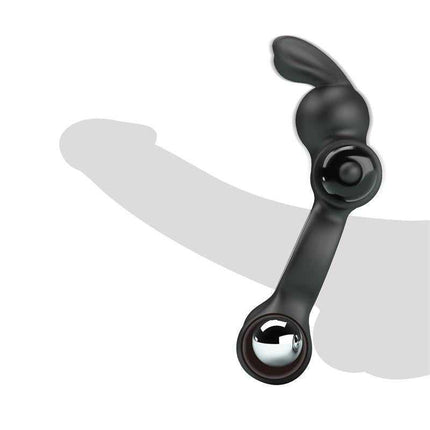 Yusuf Vibrating Penis Ring with Steel Beads featuring silicone design and bunny ears for enhanced couple pleasure.