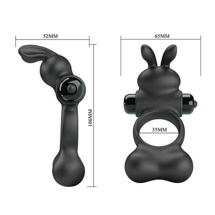 Yusuf Vibrating Penis Ring with Steel Beads, silicone ring with bunny ears for clitoral stimulation, featuring 10 vibration functions.