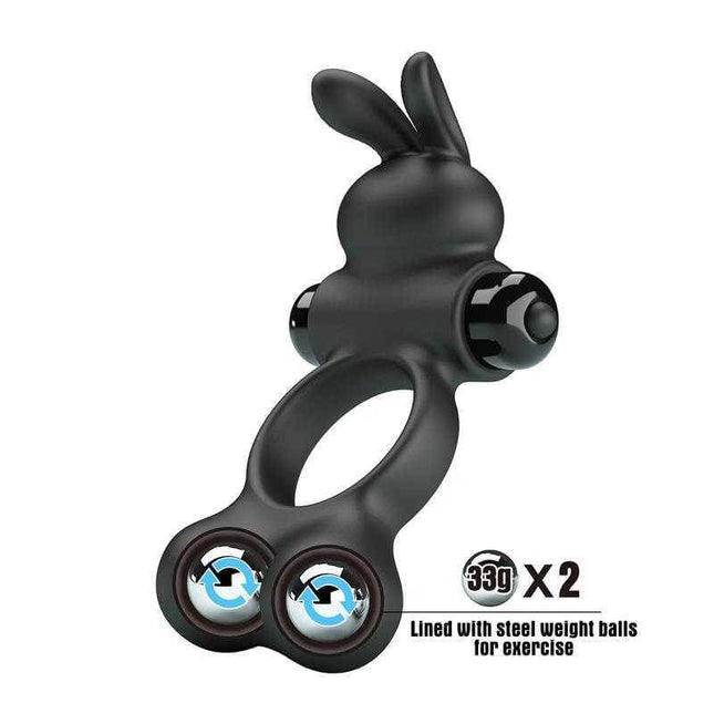 Yusuf Vibrating Penis Ring with Steel Beads featuring bunny ears and dual vibrations for couples' pleasure.