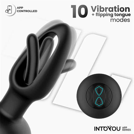 Zack Anal Plug with Flipping Tongue and Vibration with App feature, showcasing 10 vibration modes, app-controlled pleasure device.