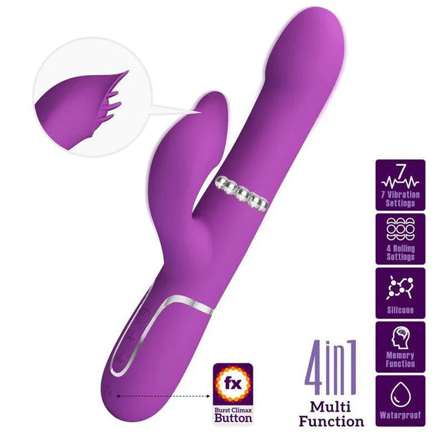 Zalin Vibe with Rotative Balls and Tickling - 4-in-1 multifunctional design with 7 settings, silicone and waterproof features.