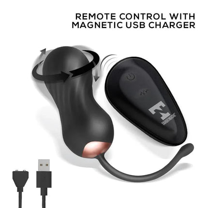 Zigzag Vibrating and Zigzagging Egg with Remote Control featuring magnetic USB charger in black silicone design.